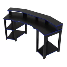 Mesa Gamer Para 2 Monitores 3 Prateleiras Preto/azul Me4167 Cor Preto