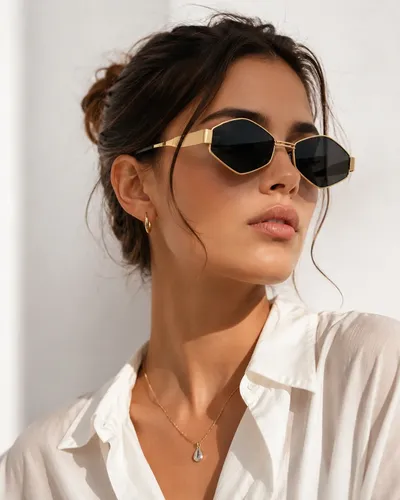 Lentes De Sol Octogonales Dorados Mujer Uv400 Vintage Retro Negro Dorado