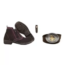 Kit Infantil Feminino Botina + Cinto Cowgirl Couro+ Bainha 