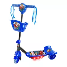 Patinete Infantil 3 Rodas Ajustável Luz Som Led Cestinha Cor Azul Corrida Divertida