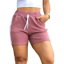 Kit3 Shorts Feminina Faixa Lateral Malha Crepe Bolsos Top 
