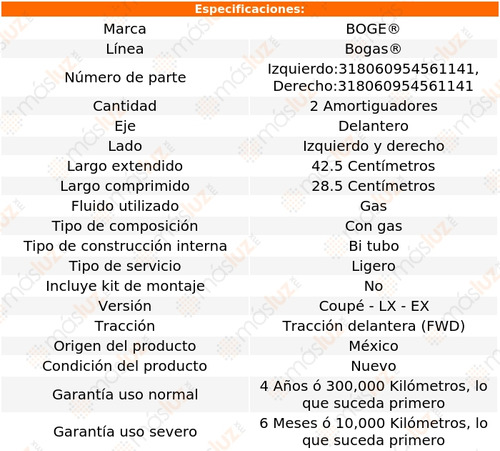 Kit 2 Amortiguadores Gas Del Accord V6 3.0l 98/02 Boge Bogas Foto 2