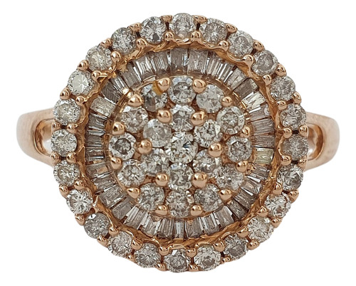 Anel Pizza De Diamantes 1,12ct Em Ouro Rosa 18k 750 Grande Rosa 22