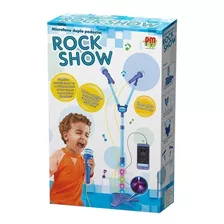 Microfone Duplo Pedestal Rock Show Azul Dm Toys