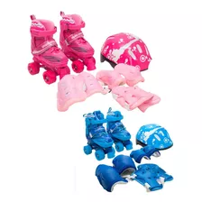 Patins Infantil Roller 4 Rodas Ajustável Capacete Proteção