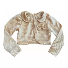 Bolero Infantil De Veludo, Nude, Bege, Creme, Manga Comprida