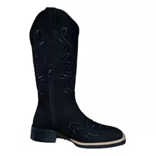 Bota Texana Candieiros Couro Preto Bordado Preto