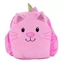 Mochila Pequena Infantil Menina Unicórnio Pelúcia Rosa 30c