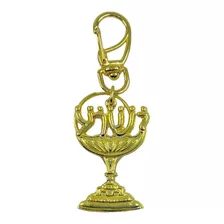 Chaveiro Menorá Judaica Escrito Yeshua Dourado Em Metal