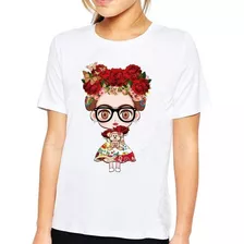 Remera Blanca Mujer Estampa Frida Mangas Cortas