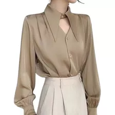 Camisa De Satén Elegante Casual De Manga Larga Para Mujer