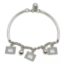 Pulsera Semi Rigida Dijes Y Cascabel Plata 925 19 Cm