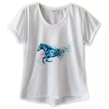 Camiseta Feminina Plus Size Blusa Country Cavalo Azul