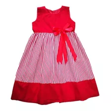 Vestido Para Niña Elegante Rojo Rayas Vestido Niñas Ropa