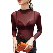 Elegante Casual Blusa Camiseta Calada Transparente 