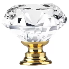5 Perillas De Cristal 30mm Jh807 Base Dorada Forma Diamante