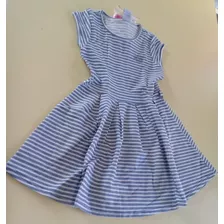 Vestido Infantil Feminino Listras Malwee Manga Curta Azul