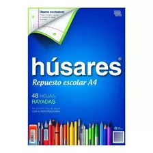 Repuesto De Hojas Para Carpeta Húsares Rayado 48 Hojas 5 P