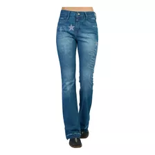 Calça Jeans Premium Com Elastano Bordado Lucky Em Strass