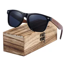 Gafas De Sol Barcur Con Varillas De Madera De Nogal Lente Negro Armazón Negro Diseño Retro