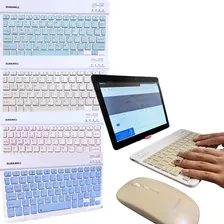 Kit Teclado Mouse Bluetooth Compacto P/ Tablet iPad Estudo