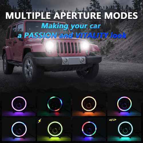 2* Rgb 7'' Faro Led Redondo Ojo ngel Wrangler Jeep Vocho Jk Foto 8