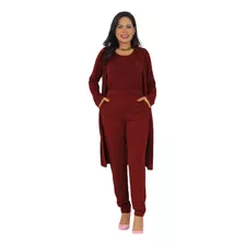 Conjuntos Femininos 3 Peças Lanzinha Cardigan Regata Calça 