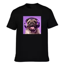 Camiseta Camisa Blusa Cachorro Pug Feliz Ouvindo Música Fofo