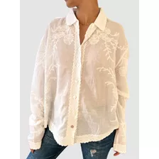 Camisa Mujer Bordada Oversize Boho Chic Moda Tendencia