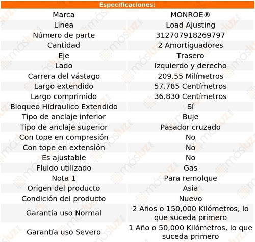 Kit 2 Amortiguadores Tra Gas Load Ajusting Bravada 96/01 Foto 3