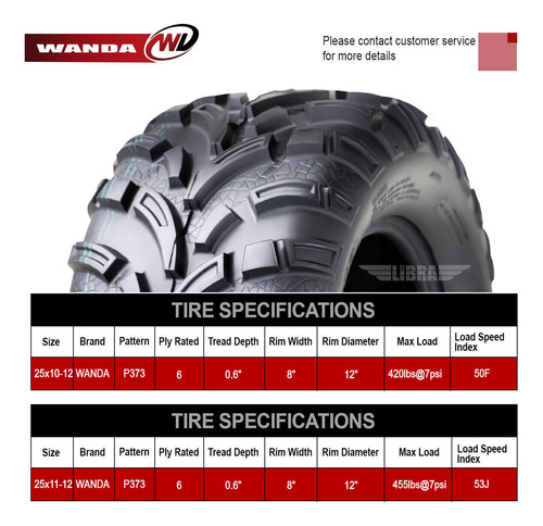 Set 4 Wanda Atv Tires 25x10-12 25x11-12 Fit 17-19 Bobcat Ugg Foto 4