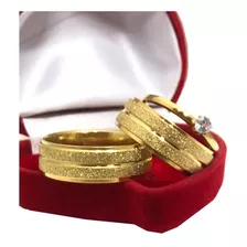 Par De Aliança Grossa Diamantada 8mm De Casamento +solitário