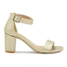 Zapatilla De Tacón Ancho Sandalia Para Mujer Oro 22-26