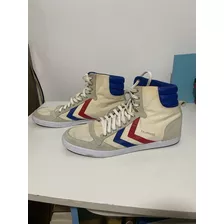 Tênis Cano Alto Hummel Branco, Azul E Vermelho