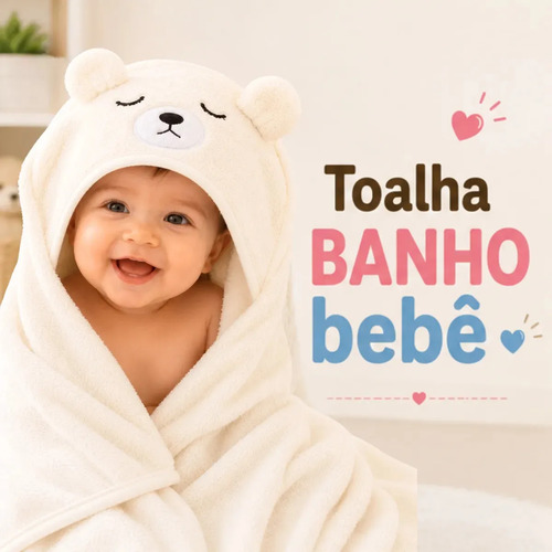 Toalha Bebê Banho Capuz Soft Grande Com Orelhinha Fralda Forrada Menino Menina Atoalhada Infantil Branca Branco