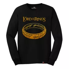 Camiseta Manga Longa Senhor Dos Anéis Hobbits Estamp Dourada