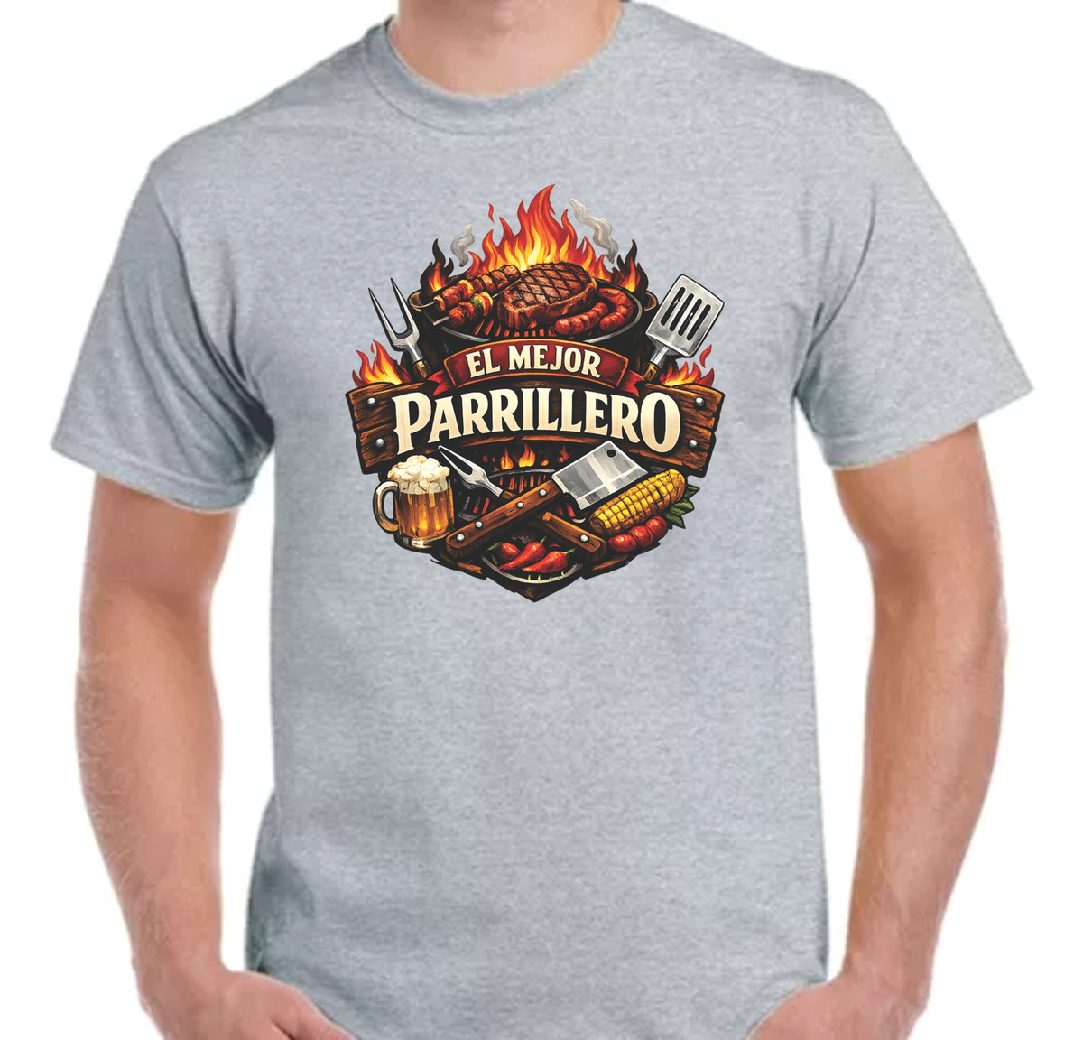 Remera Gris Sublimada Personalizada Mejor Parrillero Asado Gris Personalizado S