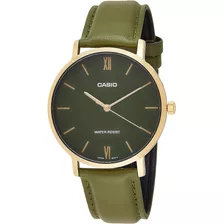 Casio Mtp-vt01gl-3b Hombre Minimalista Tono Dorado Verde Ban