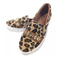 Sliper On Feminino Tênis Animal Print Onça Pedraria Conforto