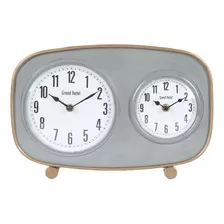 Reloj De Mesa Doble Hierro 33x23x7.5cm Gris