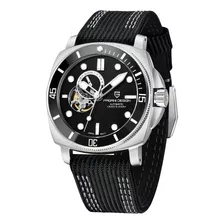 Relógio De Pulso Pagani Design Pd-1736 Com Corpo Prateado, Analógico, Para Masculino, Fundo Preto, Com Correia De Náilon Cor Preto, Agulhas Cor Prateado E Branco, Subdials De Cor Branco E Prateado, 