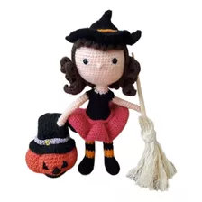 Amigurumi Muñeco De Apego Bruja Y Calabaza Halloween