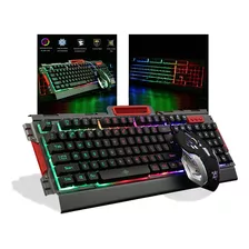 Kit Teclado Semi Mecanico Gamer E Mouse Com Fio Usb Cor Led 