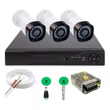 Kit 3 Câmeras Segurança Hd Digitais Infra Dvr 4 Canais P2p