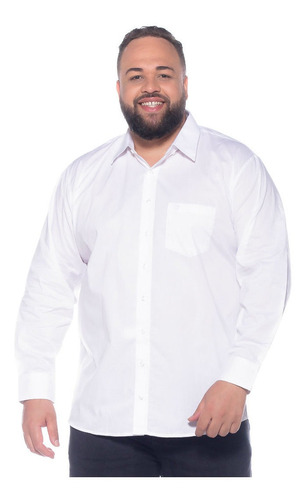 Camisa Plus Size Manga Longa Bigshirts Elastano Branca