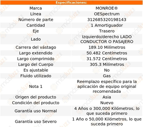 1) Amortiguador Oespectrum Gas Izq/der Tras Lumina 95/96 Foto 3