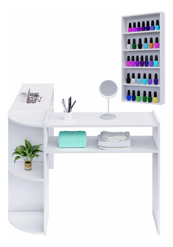 Mesa Manicure Em L Completa + Porta Esmaltes Moderna Oferta 