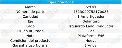 Amortiguador Gas Delantero Conductor Syd Bmw 323ci 2000 Foto 2