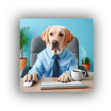 Mousepad Labrador Perro En La Oficina Camisa Cafe