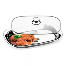 Fuente Con Tapa De Vidrio Brinox Acero Inoxidable 40x28 Cms